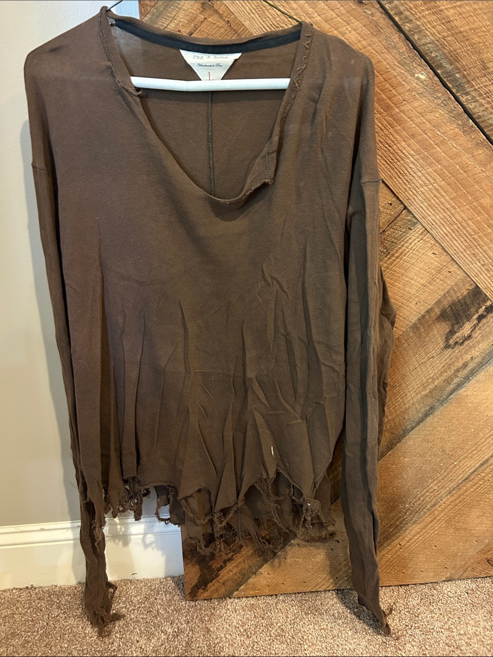 rag & bone Distressed Brown Long-Sleeve Tee